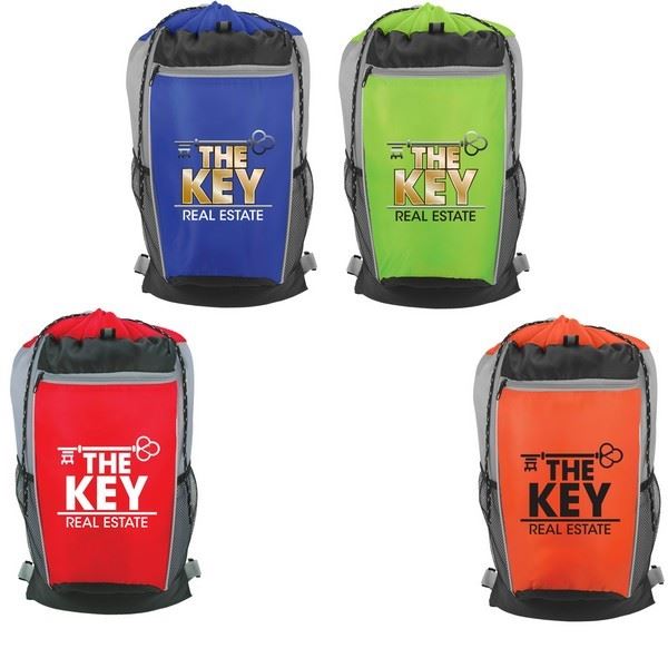 JH3429 Tri-Color Drawstring Backpack With Custom Imprint